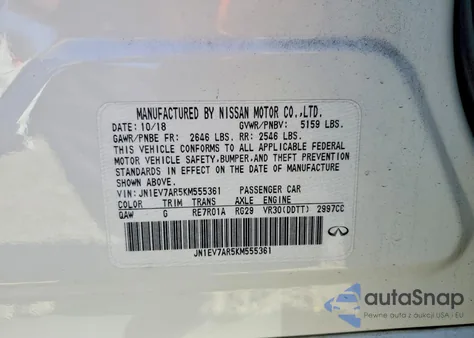 2019 Infiniti Q50 3.0T Luxe из США, поврежденный, VIN JN1EV7AR5KM555361